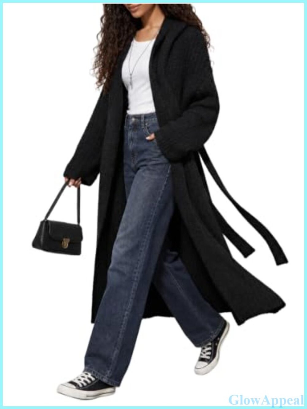 Oversized Long Hooded Duster Cardigan with Belt Fuzzy Ribbed